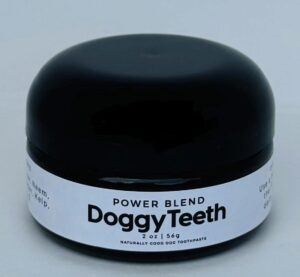 Jar of DoggyTeeth dog toothpaste without glycerine