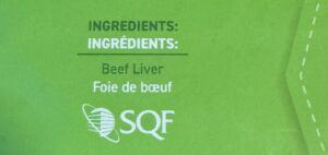 Image of label showing the only ingredient is beef liver